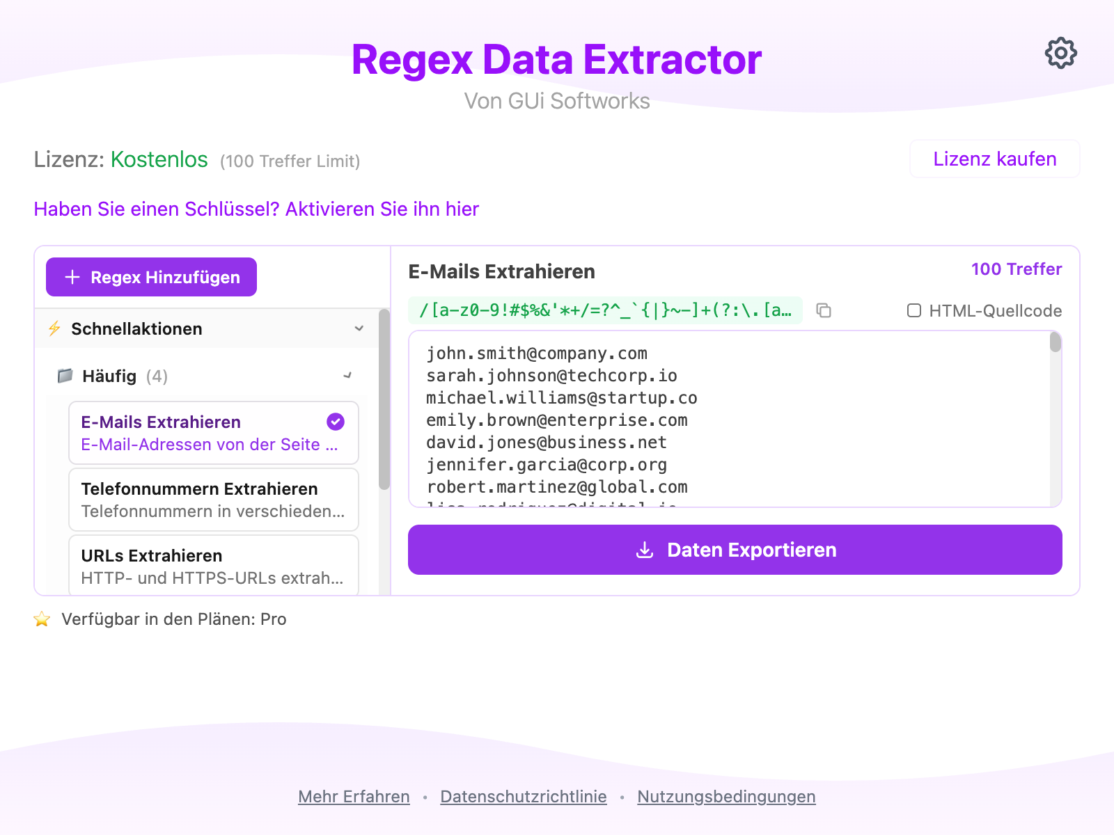 Screenshot des Erweiterungs-Popups