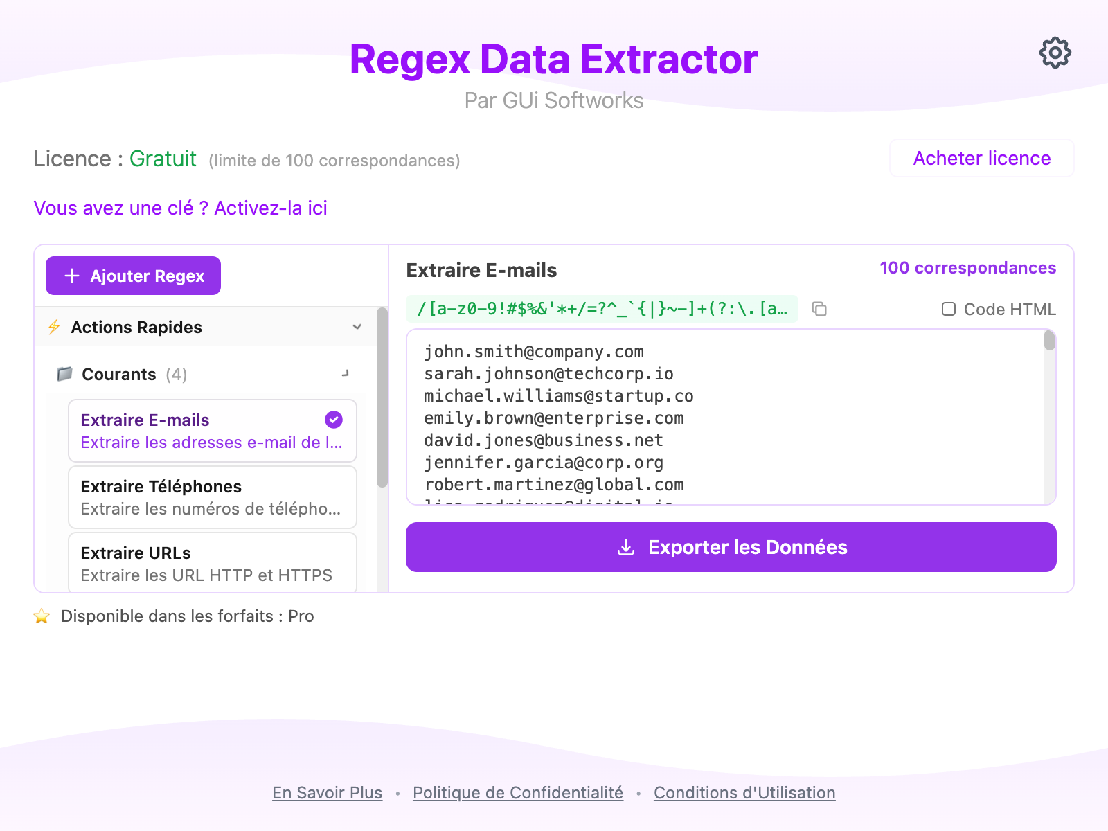 Capture d'écran du popup de l'extension